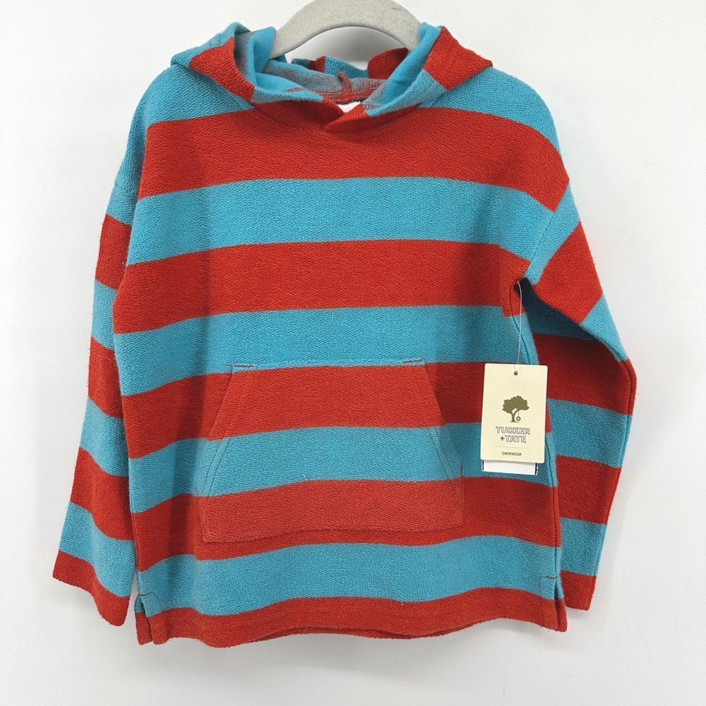 Tucker + Tate Kids Orange Blue Striped Terry Cloth Hooded Cover Up TT460263LB 3T